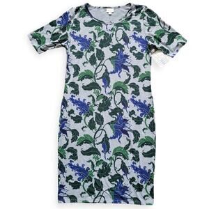 Lularoe Julia Gray Blue Floral Sheath High Neckline Knee Length Dress Sz XL